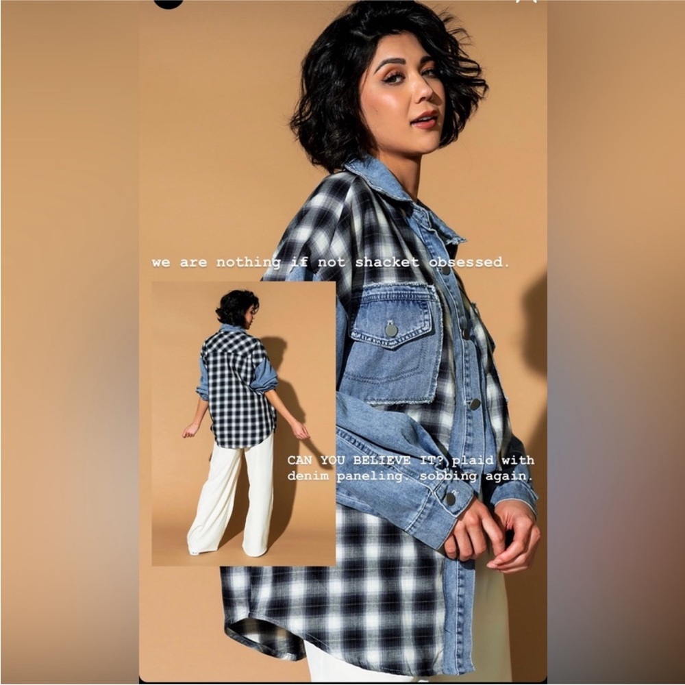 DIL Plaid and denim long sleeve top